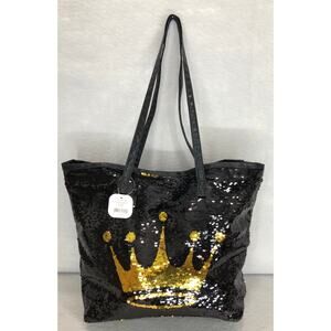 Hallmark Black Sequin Gold Crown Tote Bag & Matching Pouch